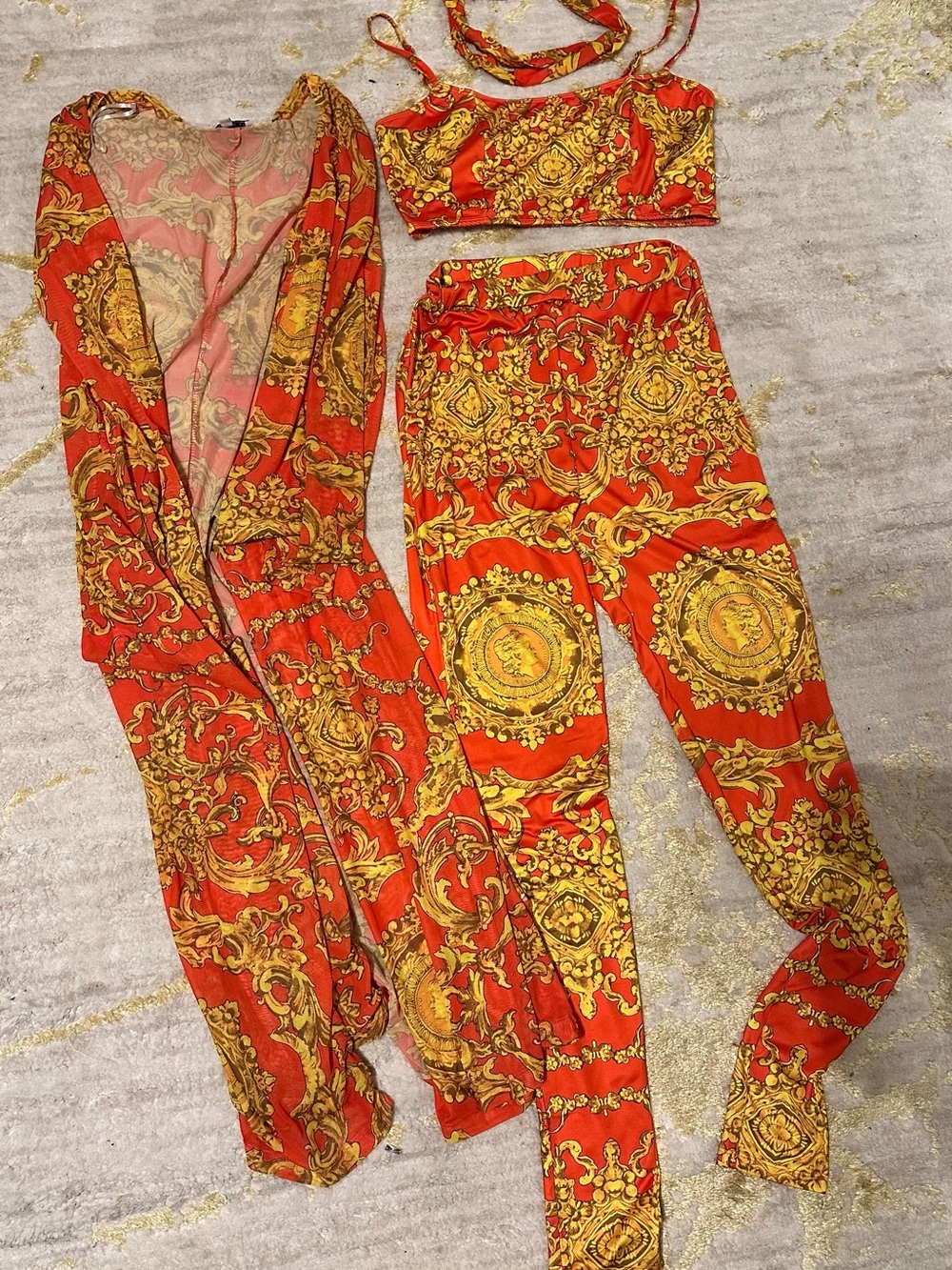3-Piece orange & Gold Printed Legging Set